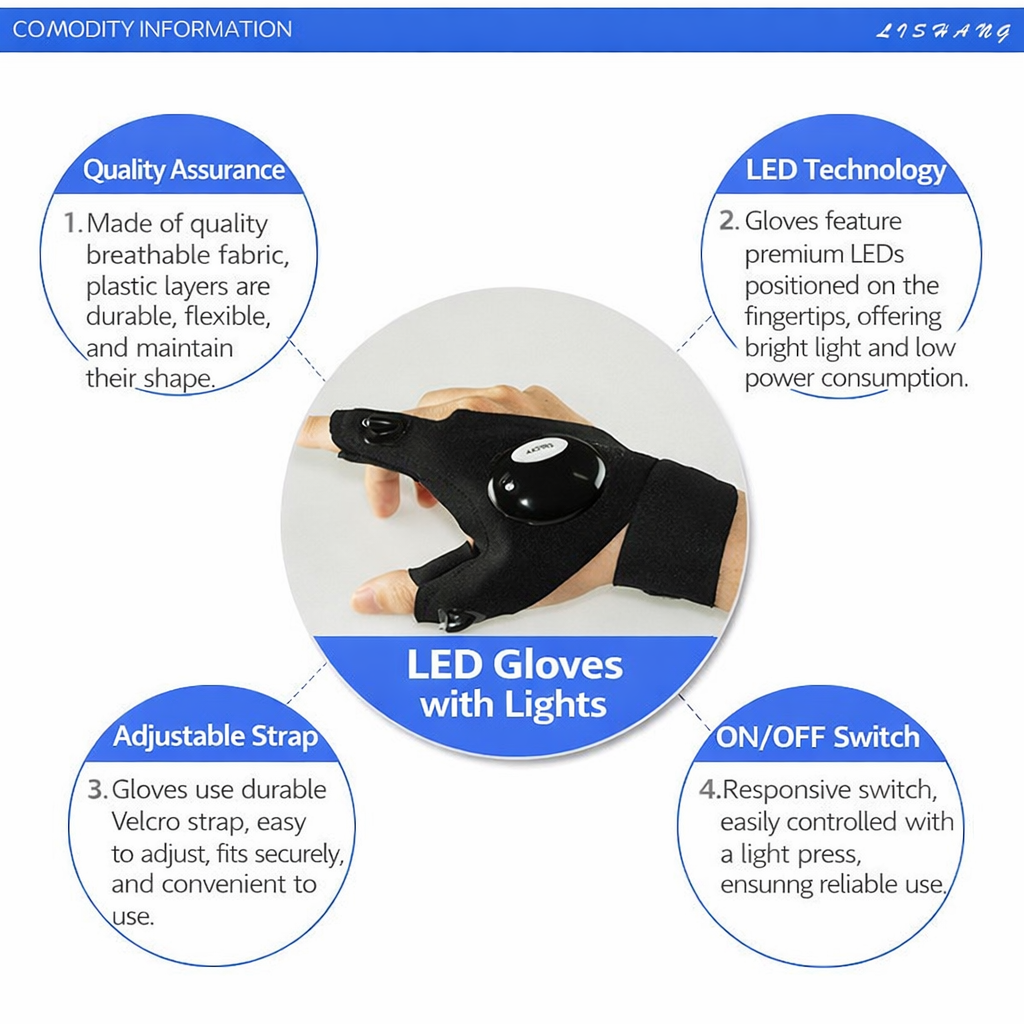 LED Half Finger Glove for Men and Women