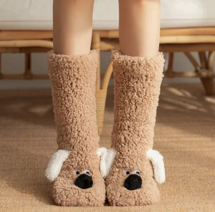 Women’s and Kid's Plush Dog Socks