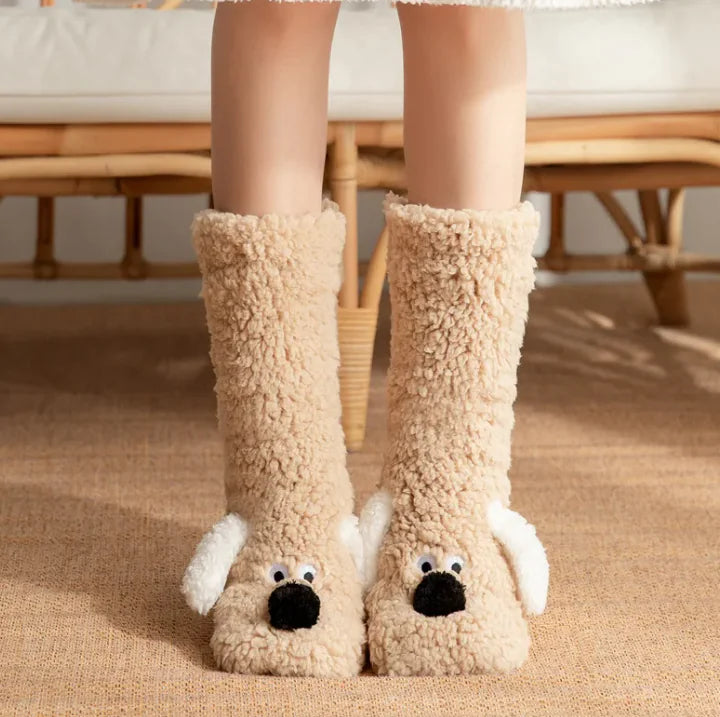 Women’s and Kid's Plush Dog Socks