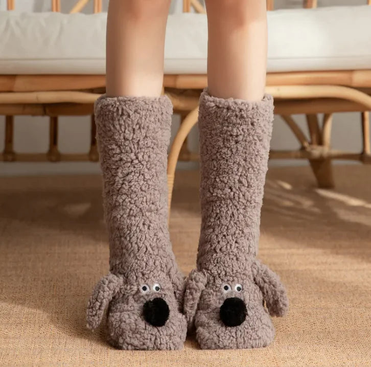 Women’s and Kid's Plush Dog Socks